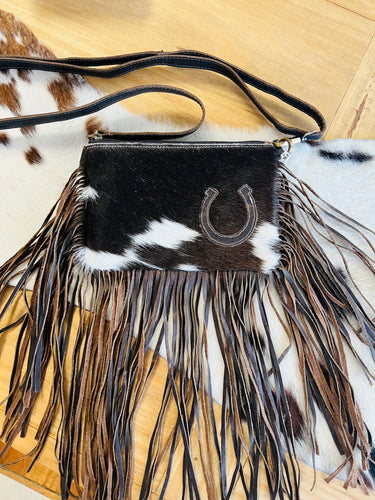 Horseshoe Cowhide Fringe Crossbody