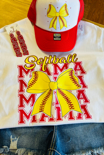 Mama Softball Bow Tee