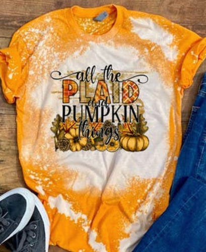 All The Plaid & Pumpkin Things tee-bleached