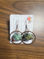 Copper Hoop Earrings with African Turquoise